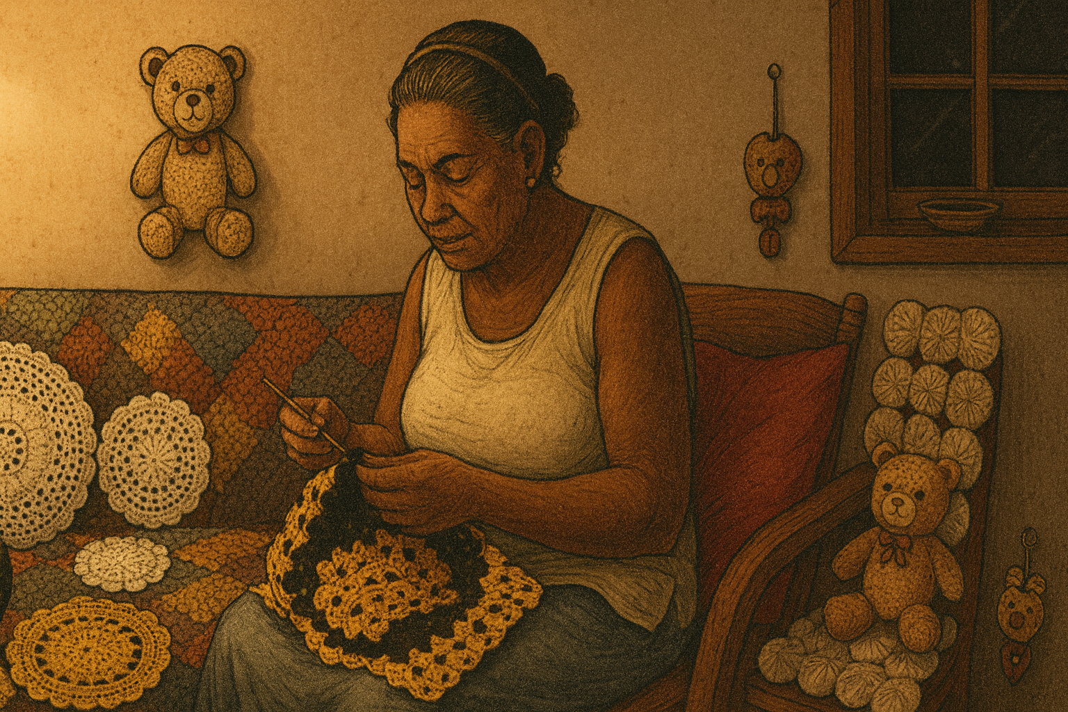 Maria artesã do Amor Com Fio criando peças de crochê e tricô em Porto Alegre